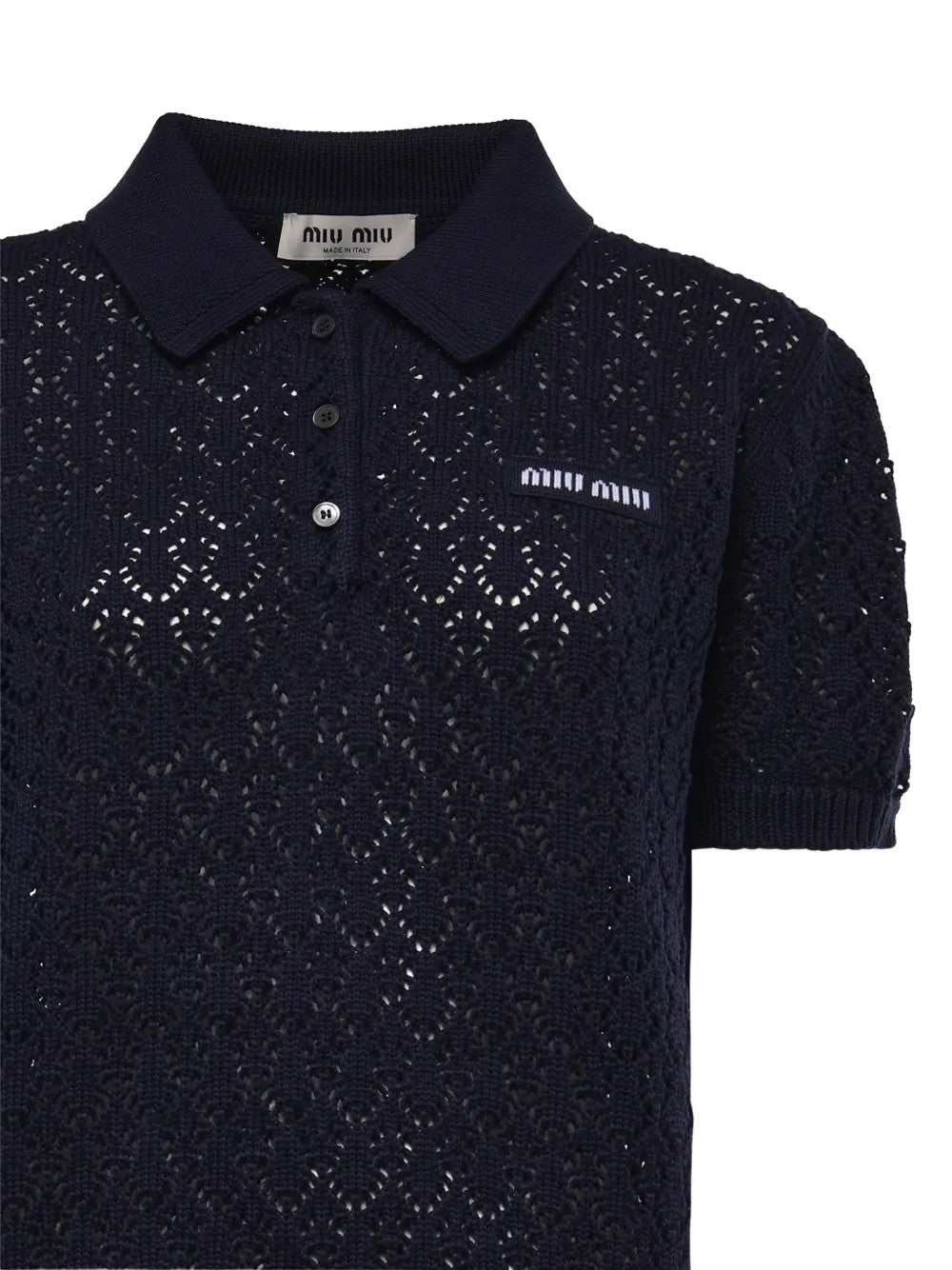 Close up of Navy shirt, showing texture of the 100% cotton fabric
