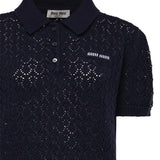 Close up of Navy shirt, showing texture of the 100% cotton fabric