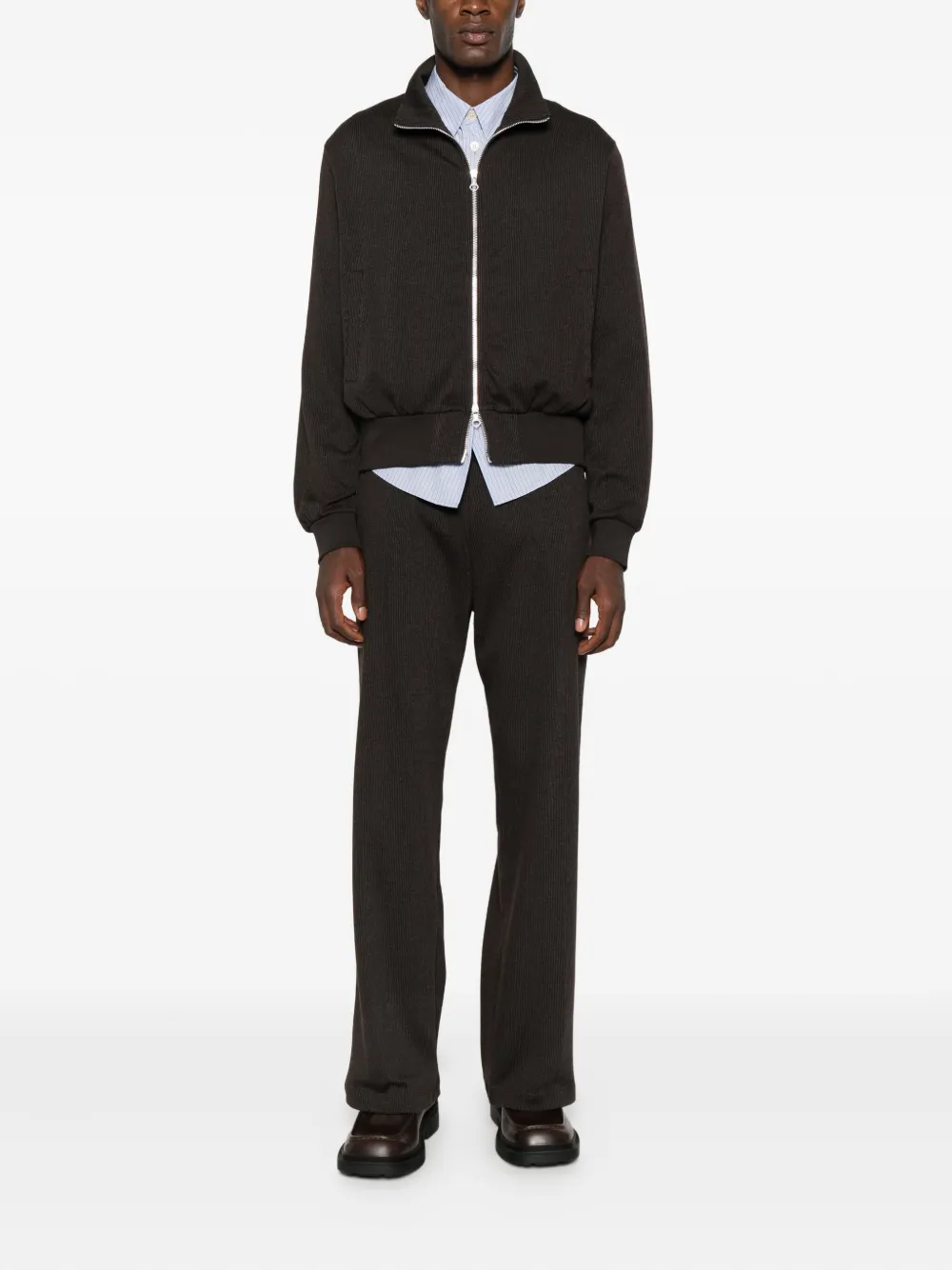 Brown jackets, full body view