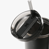 Close up of black cup,showing texture of the stainless steel fabric
