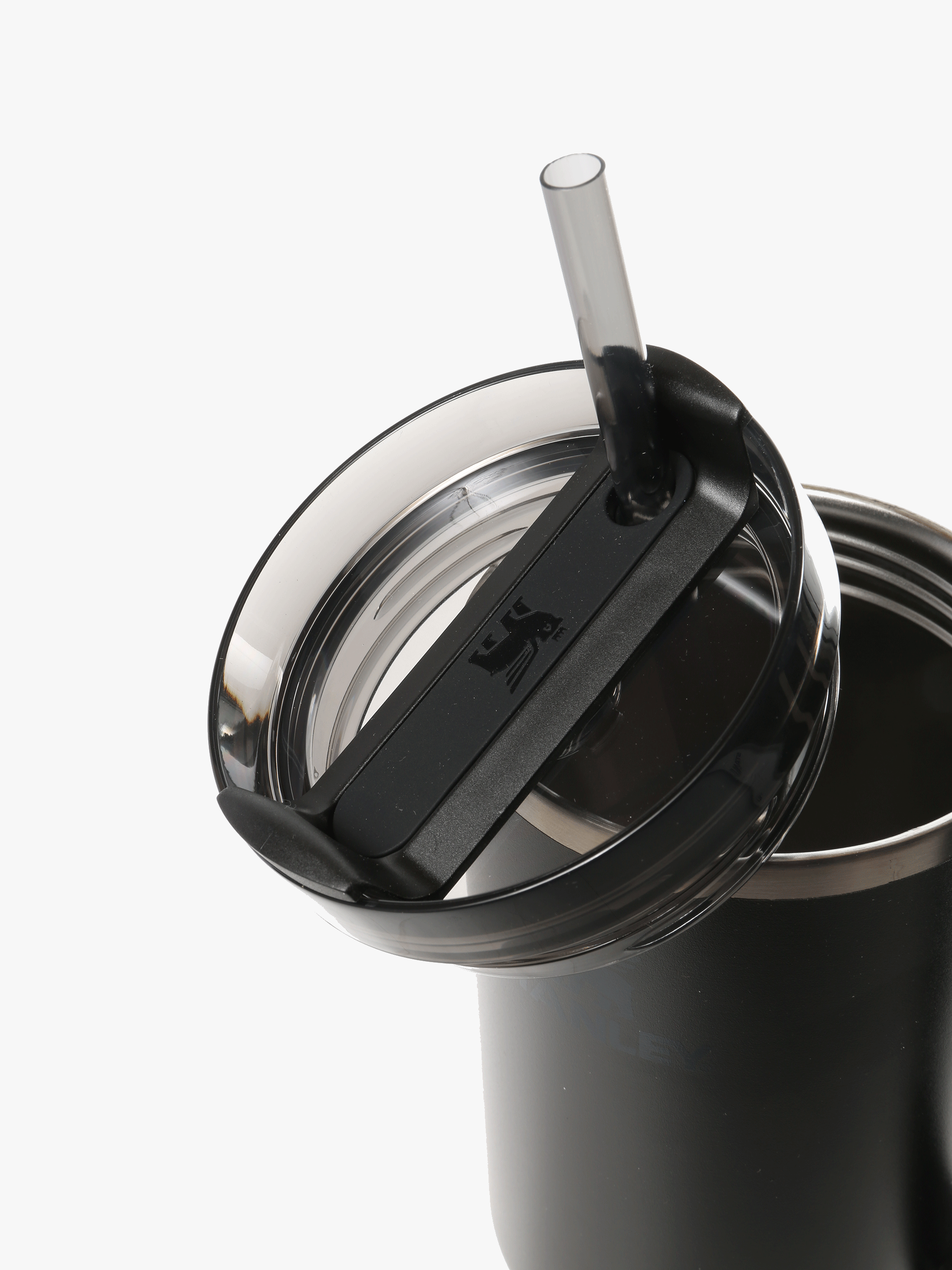 Close up of black cup,showing texture of the stainless steel fabric
