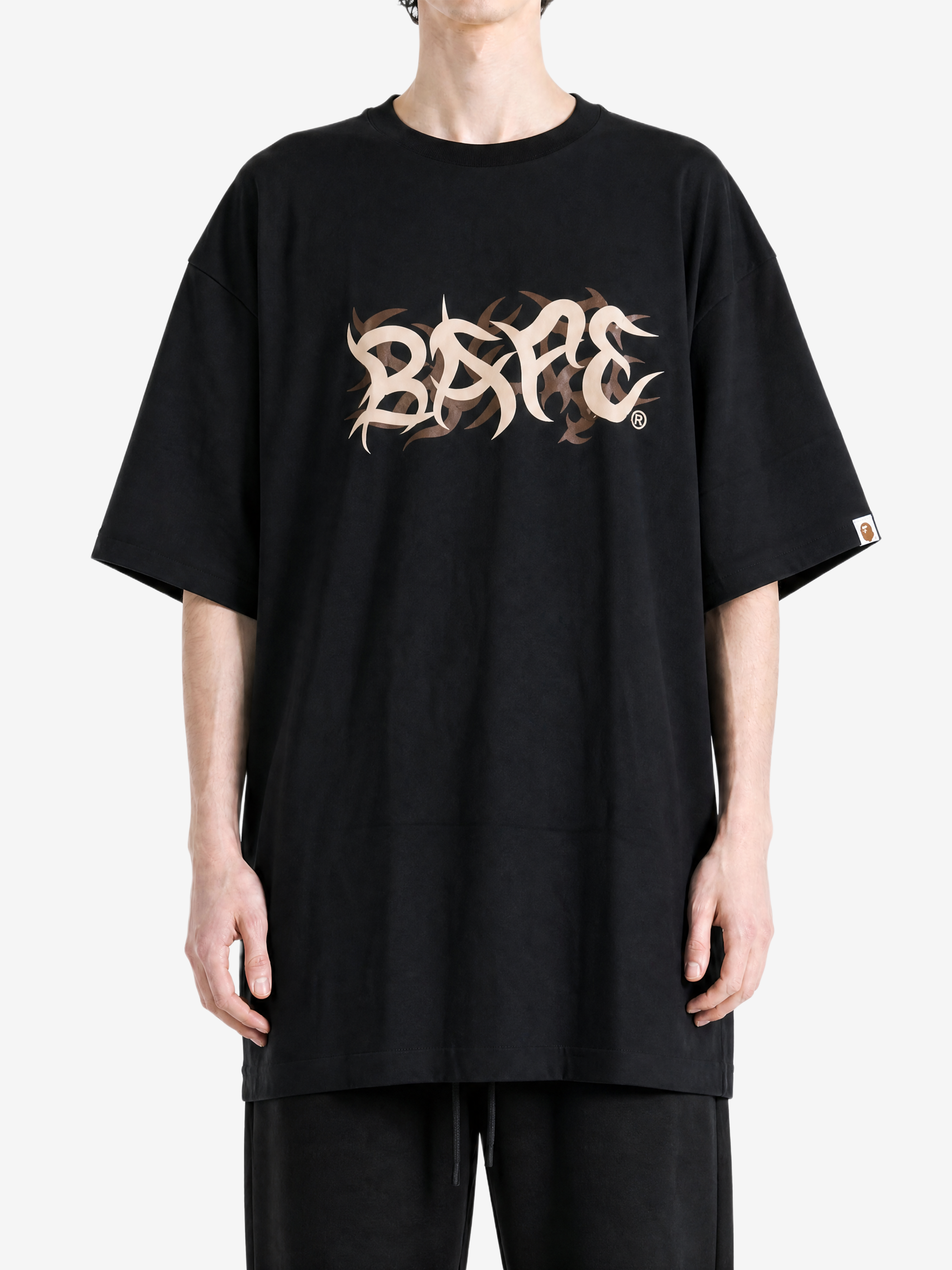 Black t-shirt, full body view