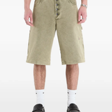 Green shorts worn by a person, showing the shorts fit
