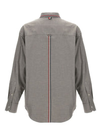 THOM BROWNE - Men Oversized Shirt With Knit Collar In Engineered RWB Stripe Cotton Flannel