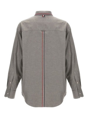 THOM BROWNE - Men Oversized Shirt With Knit Collar In Engineered RWB Stripe Cotton Flannel