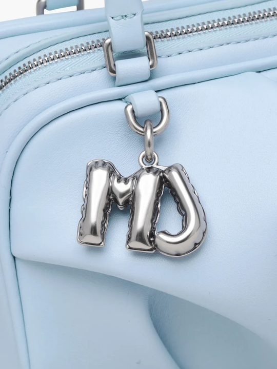 Blue bag,showing texture of the Lamb Leather fabric