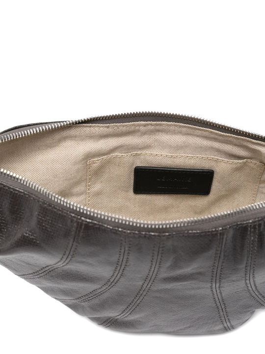 Close up of the grey bag, showing texture of the cotton fabric