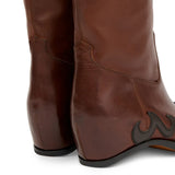 Brown boots, back view