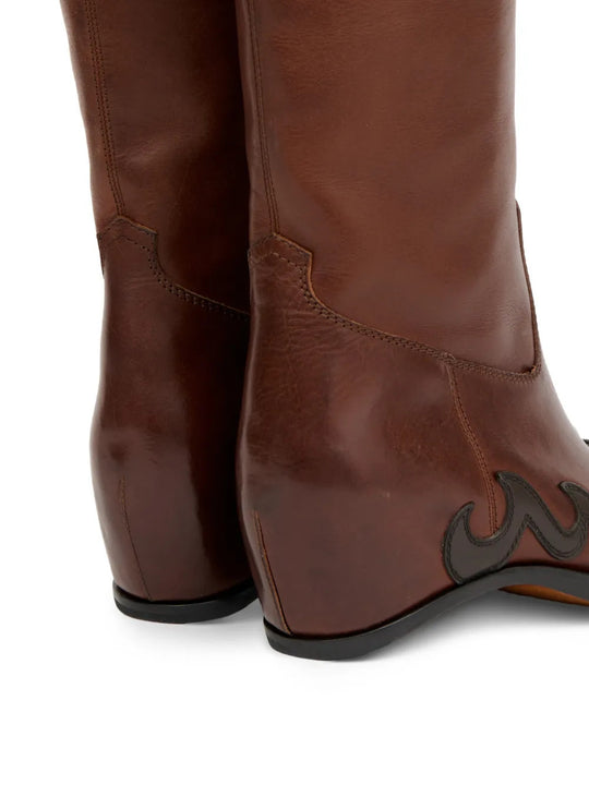 Brown boots, back view