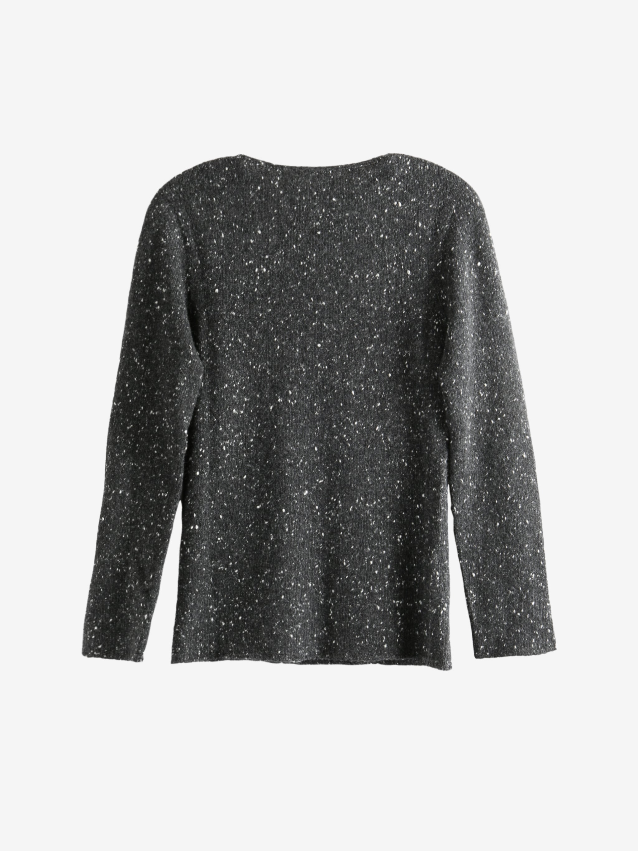 Black top, back view showing speckled pattern