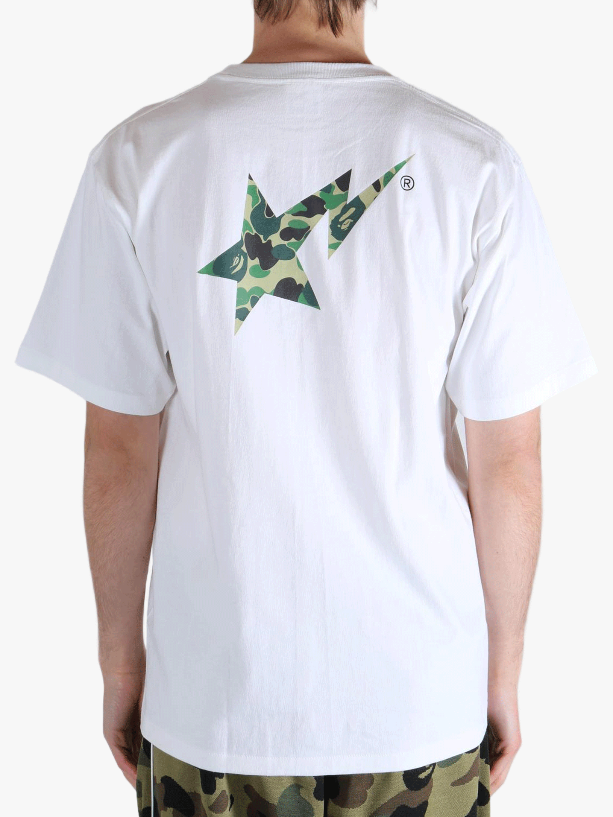 White tee, back view