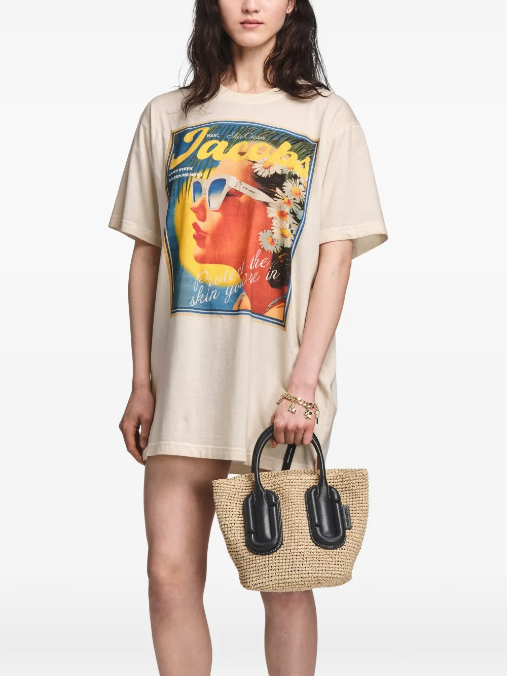 Tan bag, full body view