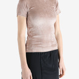 Pink t-shirt worn by a person, showing the shirt's fit