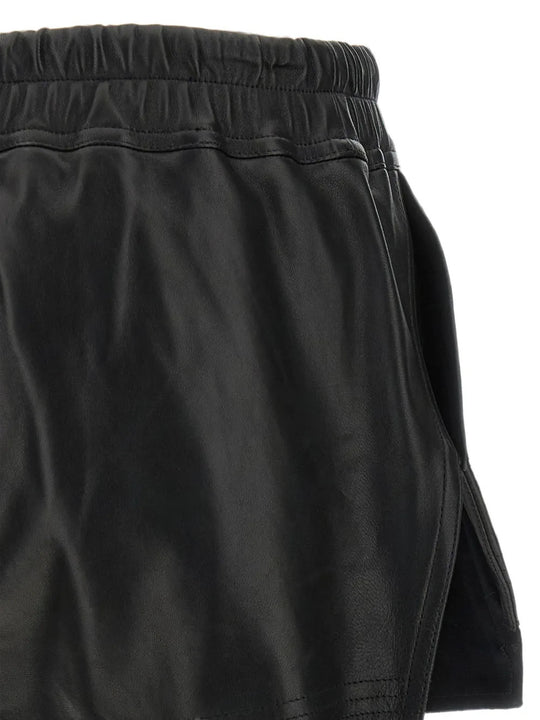 Close up of Black shorts, showing texture of the 48% alpaca/ 30% nylon/ 20% wool/ 2% spandex fabric