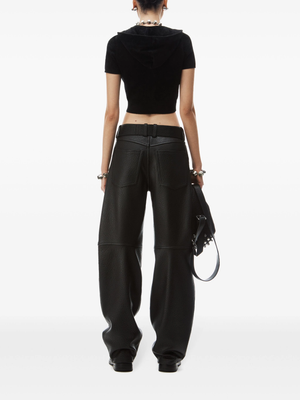 T BY ALEXANDER WANG - Women Short Sleeve Cropped With Embossed Logo Zip Hoodie