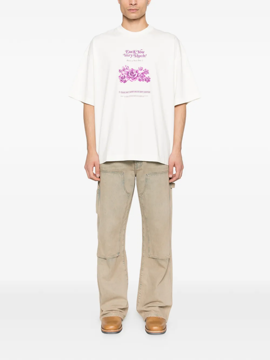 tan t-shirt, full body view