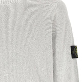 Close up of grey sweatshirt, showing texture of the cotton and polyamide and elastane fabric