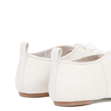 Close up of white flats, showing texture of the  Polyamide-Nylon and Polyurethane fabric