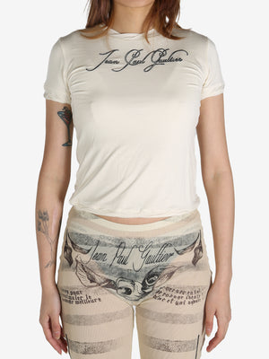 JEAN PAUL GAULTIER - Women Printed "Tattoo" Thin Jersey Baby-Tee