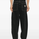 Blue pants worn by a person, showing the pants' fit