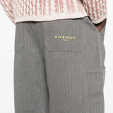 Close up o grey pants,showing texture of the cotton fabric