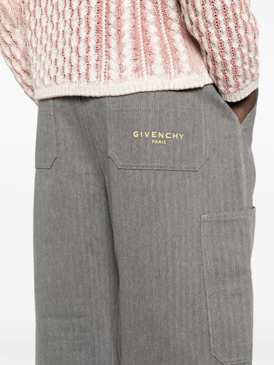Close up o grey pants,showing texture of the cotton fabric