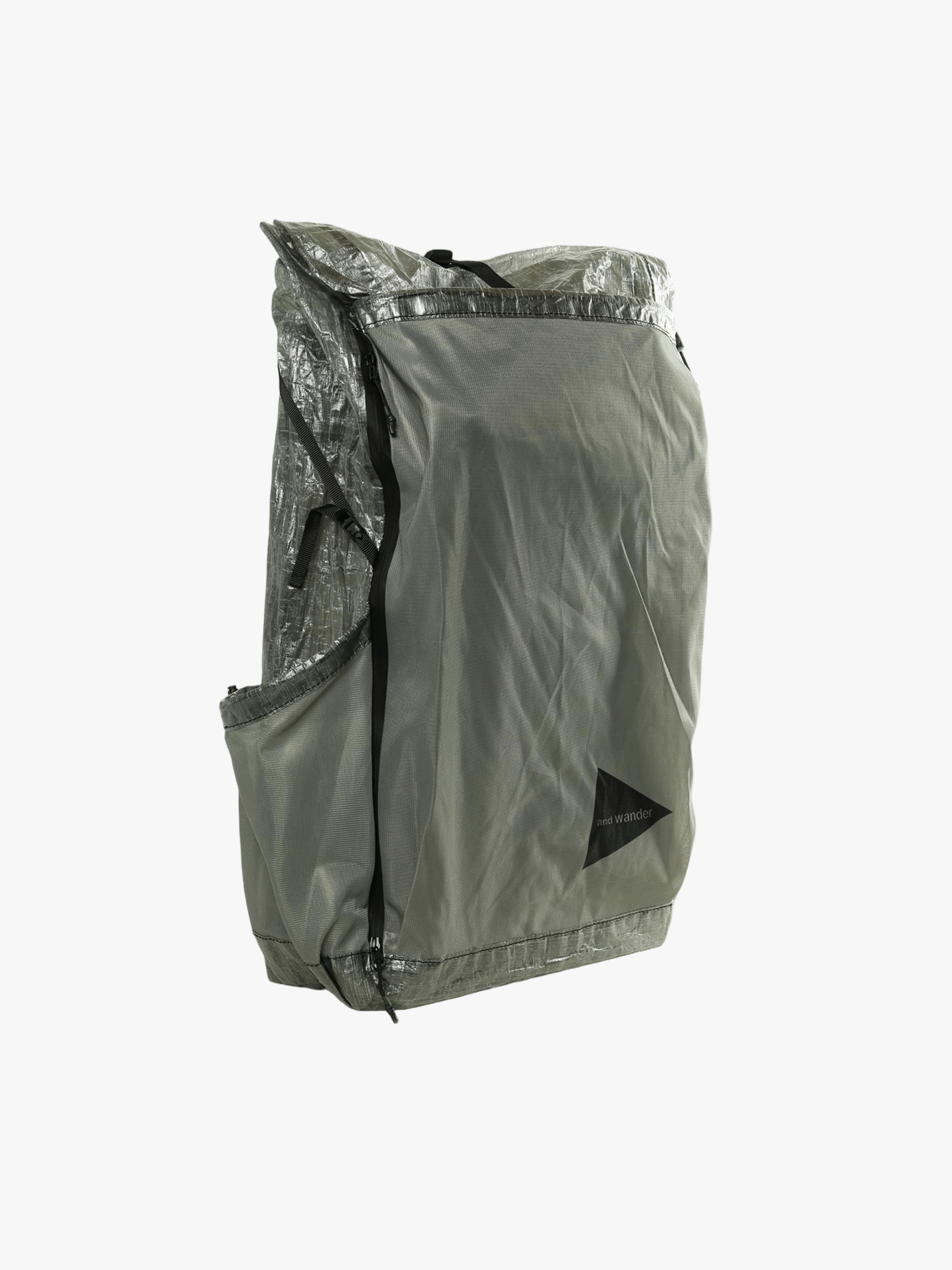 Grey backpack, side view