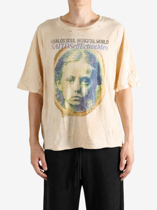 Tan t-shirt, full body view