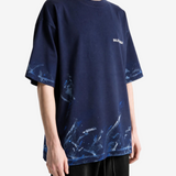 Navy t-shirt worn by a person, showing the t-shirt fit