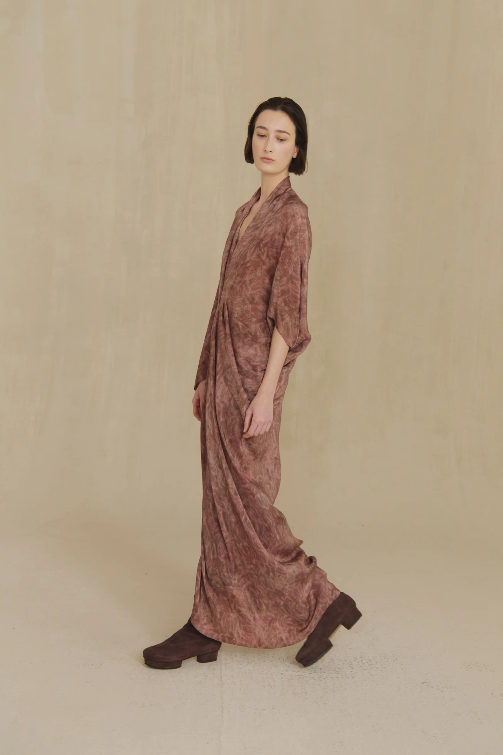 Burgundy dress, full body view
