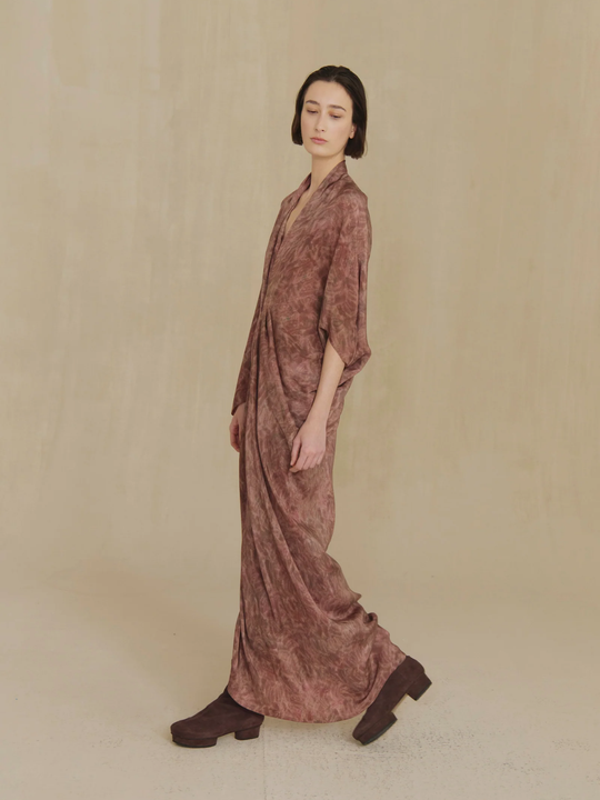 Burgundy dress, full body view
