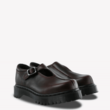 Burgundy shoes, front view