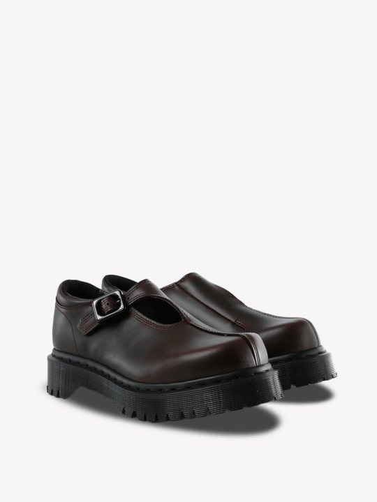 Burgundy shoes, front view