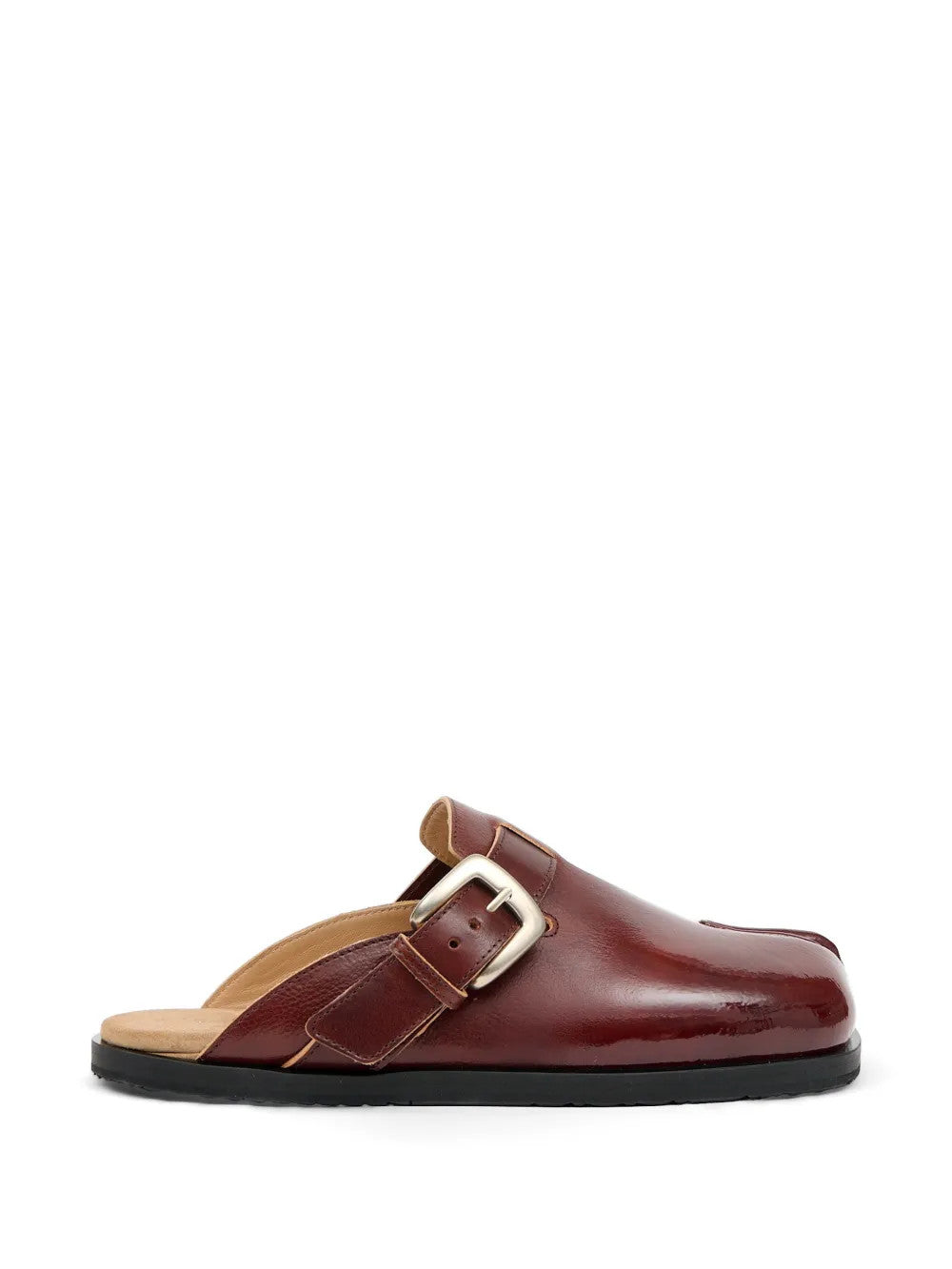Burgundy sandals, front view