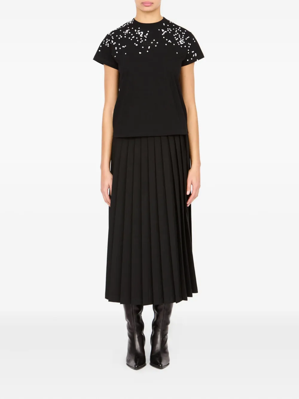 Black t-shirt. full body view