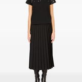 Black t-shirt. full body view