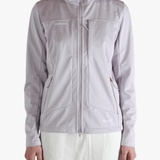 Purple jacket worn by a person, showing the jacket's fit