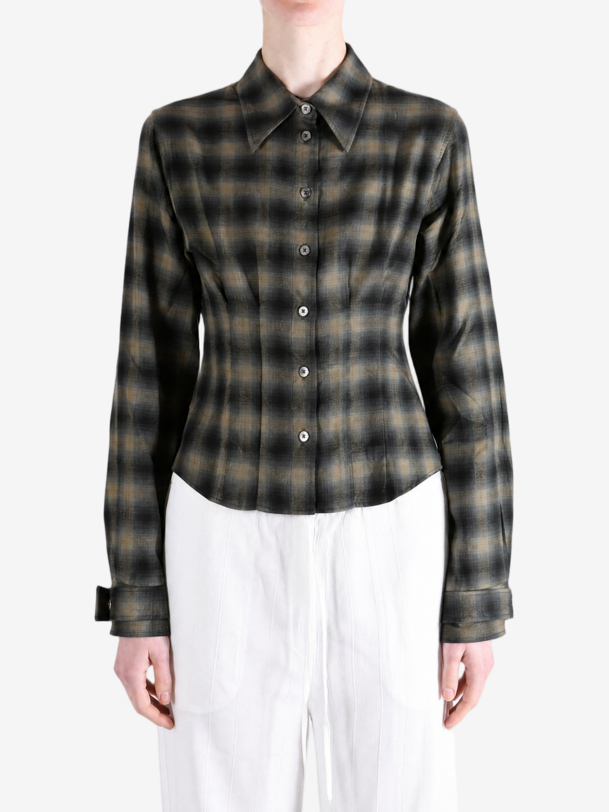 Brown shirt worn by a person, showing the shirt fit