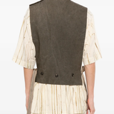Brown vest worn by a person, showing the vest's fit