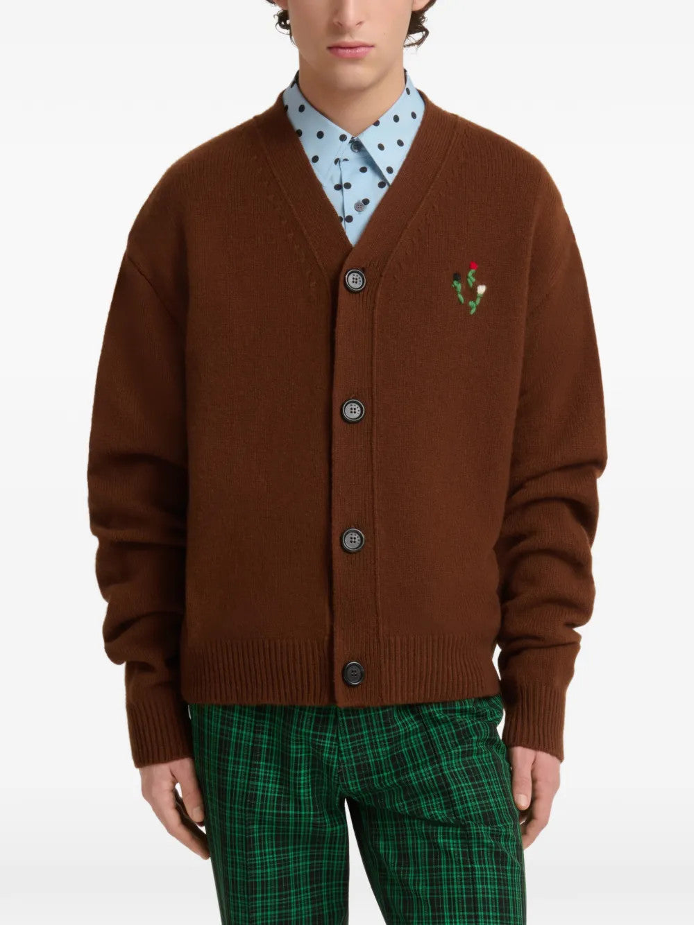 Brown knitwear, full body view