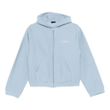 blue hoodie, front view
