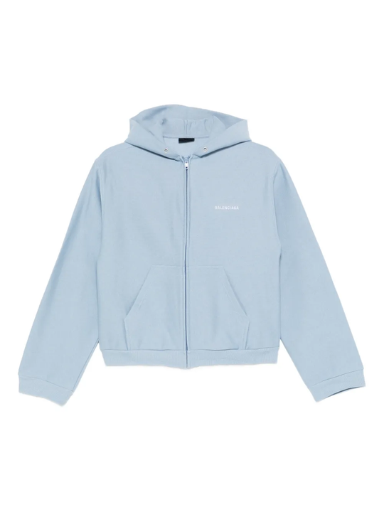 blue hoodie, front view