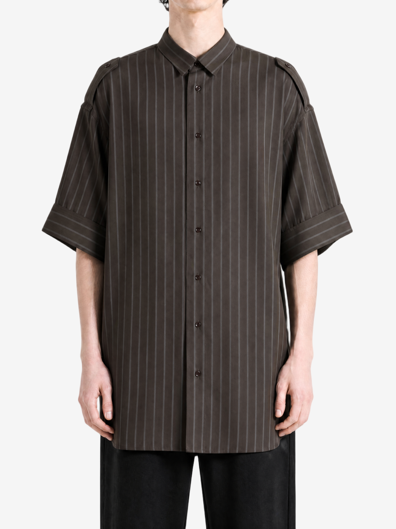 Brown shirt, full body view