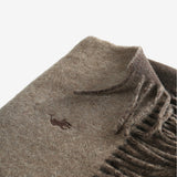 Close up of brown scarves, showing texture of the recycled wool and wool fabric
