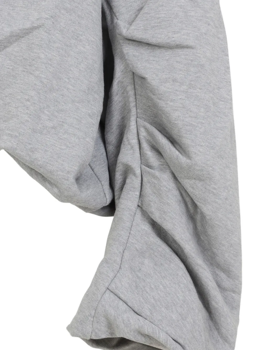 close up of grey knitwear,showing texture of the cotton fabric