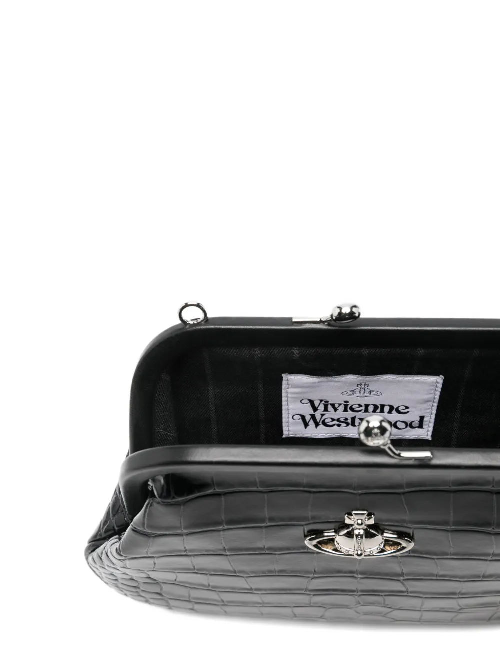 Close up of the black bag, showing texture of the patent calf leather