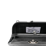 Close up of the black bag, showing texture of the patent calf leather