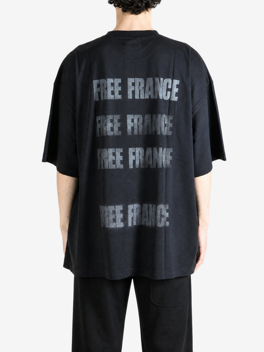 Black t-shirt, full body view