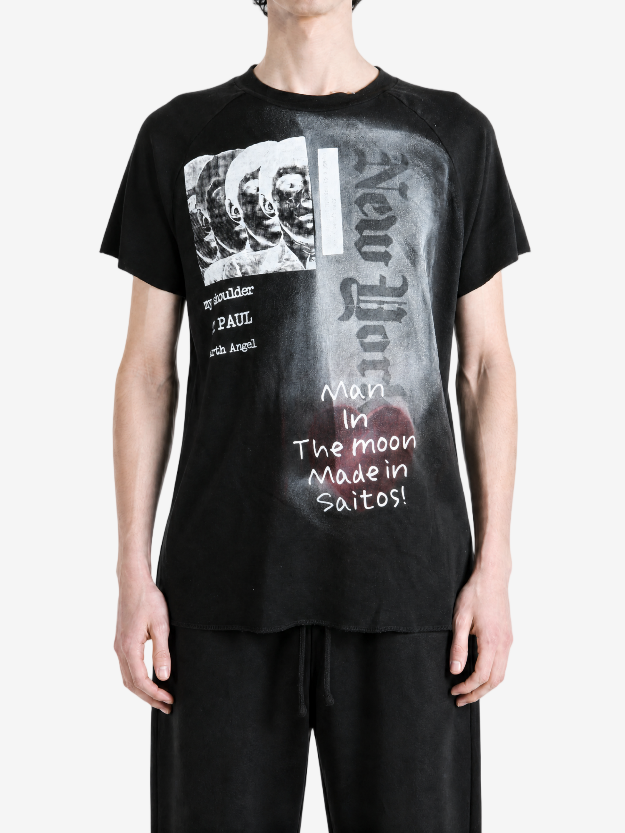 Black t-shirt, full body view