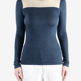 AURALEE - Women Fluffy Cashmere Nylon Jersey Contrast Long Sleeve Tee